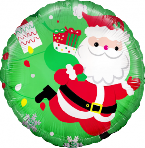 Шар фольгированный круг 18"(45 см) Дед Мороз с подарками, Зеленый, 1 шт.