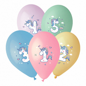 Воздушные шары (14''/35 см) Цифры 1-5 Для девочки, Ассорти Пастель, 1 ст. 5 цв. 25 шт