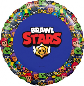 Шар фольгированный круг 18"(46 см)  Brawl Stars, Звездные бойцы, дизайн №3, Синий, 1 шт. в упак.