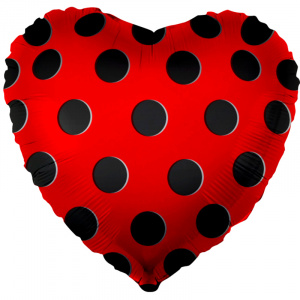 Шар фольгированный сердце 18"(46см) черные точки красный 1 шт