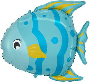 Шар фигура фольгированная 34"(61 см) Маленькая рыбка, Голубой, 1 шт.