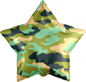 Шар фольгированный звезда 19"(48см) комуфляж военный Агура  1 шт