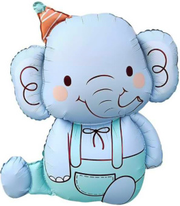 Шар (35''/89 см) Фигура, Слоник в колпачке, Голубой, 1 шт. в уп., 29299B