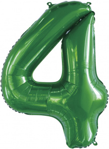 Шар фольгированный цифра "4" размер 34"(86см) зеленый