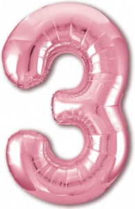 Шар фольгированный Цифра "3" размер 40"(102 см) розовый фламинго 1 шт