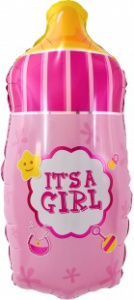 Шар фигура фольгированная (29''/74 см) Бутылочка для малыша девочки, Розовый,  Falali 1 шт
