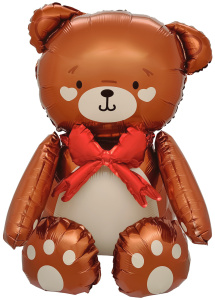 Шар 3D (28''/71 см) Фигура, Сидячий мишка с бантиком, Коричневый, Сатин, 1 шт. в уп., 26686