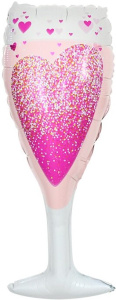 Шар фигура фольгированная 34"(86 см) Бокал, Сверкающие сердца, Розовый, 1 шт.