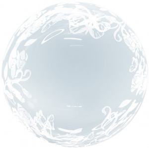 Шар (18''/46 см) Сфера 3D, Deco Bubble, Цветы и бабочки, Прозрачный, Кристалл, 1 шт.