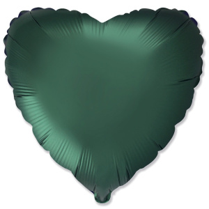 Шар (18''/46 см) Сердце, Темно зеленый Сатин, 1 шт.