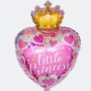 Шар фольгированный сердце 19"(48см) Добро пожаловать маленькая принцесса, розовый
