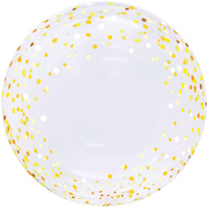 Шар (20''/51 см) Сфера 3D, Deco Bubble, Золотое конфетти, Прозрачный, 1 шт. в упак.