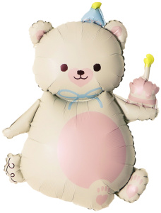 Шар (39''/99 см) Фигура, Мишка с кексиком, Кремовый, Сатин, 1 шт., 26416