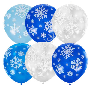 Воздушные шары 12"(30 см) пастель + прозрачные Снежинки  5 стор рис  25 шт
