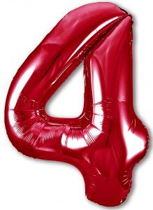 Шар фольгированный Цифра "4" размер 40"(102 см) красный Агура