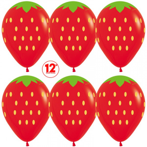 Воздушные шары 12"(30см) Клубника, Красный (015), пастель, 5 ст, 25 шт.