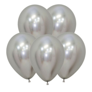 Воздушные шары 50 шт 12"(30 см) Рефлекс Серебро, (Зеркальные шары) ТМ Sempertex