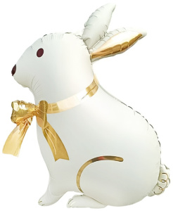 Шар (33''/84 см) Фигура, Зайка с золотым бантиком, Сатин, 1 шт., 27549