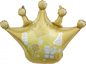 Шар фигура фольгированная 30'' (76 см) Корона, Сверкающие искры, Золото, 1 шт.