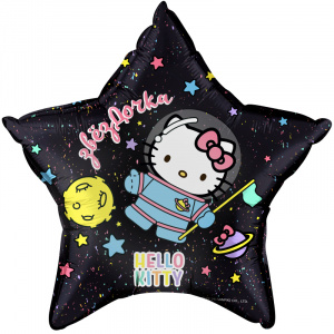 Шар фольгированный звезда 22"(56 см) Hello Kitty, Космонавт, Черный, 1 шт. в упак.