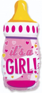 Шар фигура фольгированная 31"(79 см) Бутылочка для девочки (сердечки), розовый, 1 шт. 1 шт