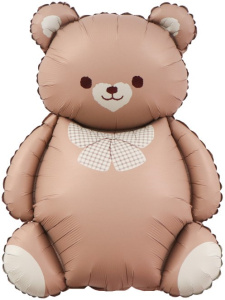 Шар (35''/89 см) Фигура, Мишка с бантом, Коричневый, Сатин, 1 шт., 26011