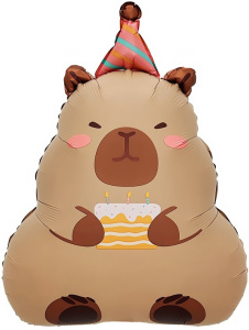 Шар (27''/69 см) Фигура, Капибара с тортиком, 1 шт. в уп., 26403P