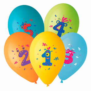 Воздушные шары (14''/35 см) Цифры 1-5 Для мальчика, Ассорти Пастель, 1 ст. 5 цв. 25 шт