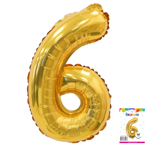Шар фольгированный Цифра "6" размер 14"(36см) золото 1 шт