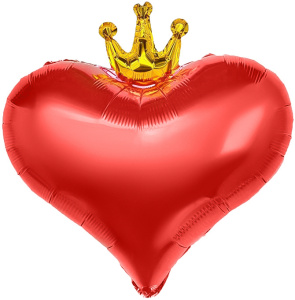 Шар (22''/56 см) Сердце, Золотая корона, Красный, 1 шт. в уп., 27339