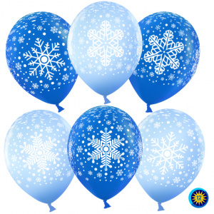 Воздушные шары (12''/30 см) Снежинки, Голубой (454)/Синий (250), пастель, 5 ст, 25 шт