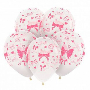 Воздушные шары 12"(30 см) кристалл Бантики розовые 5 ст 100 шт