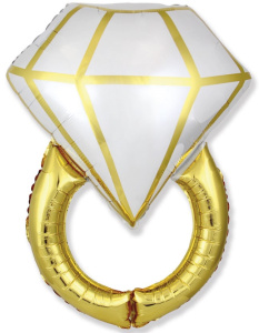 Шар фигура фольгированная 36"(91 см) Кольцо с бриллиантом, Белый/Золото, 1 шт. FM 1 шт