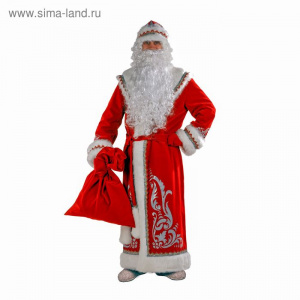 Карнавальный костюм «Дед Мороз», шуба с аппликацией, цвет красный, р. 54-56, рост 188 см
