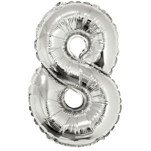 Шар фольгированный Цифра "8" размер 14"(36см) серебро 1 шт