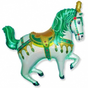 Шар фигура фольгированная 39"(99 см) Лошадь ярморочная, цвет зеленый  1 шт