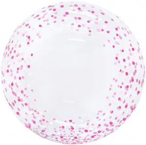 Шар (20''/51 см) Сфера 3D, Deco Bubble, Розовое конфетти, Прозрачный, 1 шт. в упак.