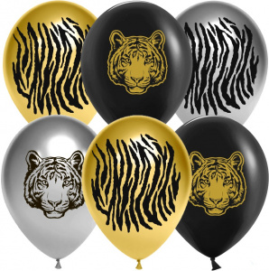 Воздушные шары (12''/30 см) Благородный тигр, Ассорти, хром, 5 ст, 25 шт.