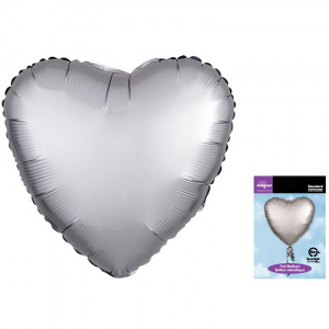 Шар фольгированный сердце 18"(45 см)  Платина Сатин Люкс в упаковке 1 шт