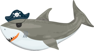 Шар фигура фольгированная 36"(91см)  Акула Пират (повязка флибустьера), 1 шт.