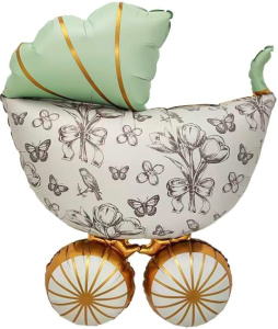 Шар (36''/91 см) Фигура, Коляска Ретро, Сатин, 1 шт., 27430