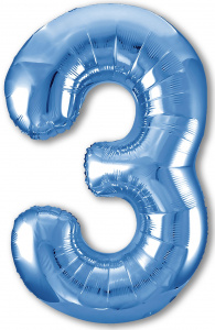 Шар фольгированный Цифра "3" размер 40"(102 см) синий 1 шт
