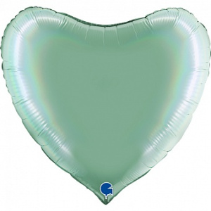 Шар фольгированный сердце 18"(46см) цвет тиффани голография 1 шт