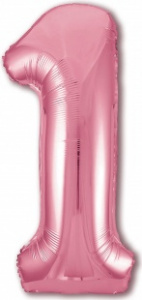 Шар фольгированный Цифра "1" размер 40"(102 см) розовй фламинго 1 шт