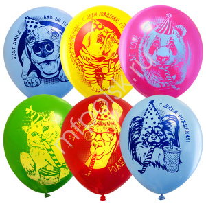 Воздушные шары 12"(30 см) Пастель+Декоратор (шелк) 2 ст. рис С Днем Рождения 25шт 