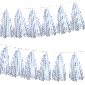 Гирлянда Тассел, Полоски, Белый/Серебро, Металлик, 35*12 см, 5 листов.