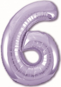 Шар фольгированный Цифра "6" размер 40" (102 см) пастельный фиолетовый