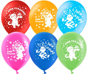 Воздушные шары 12''(30 см С Днем Рождения! (зверята), Ассорти, 2 ст, 50 шт.