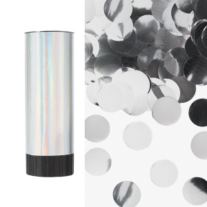 Хлопушка пружинная (4/10 см), Круги фольга, Серебро, Лазерная голография, 1 шт., 823178