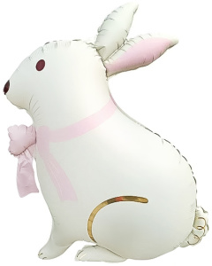 Шар (33''/84 см) Фигура, Зайка с розовым бантиком, Сатин, 1 шт., 27550